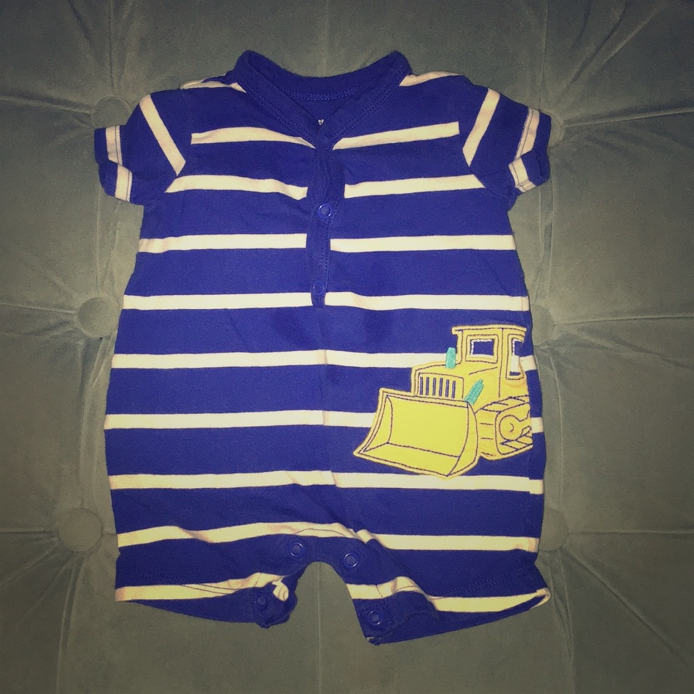 Carter’s Blue/White Striped Bulldozer Short Jumper